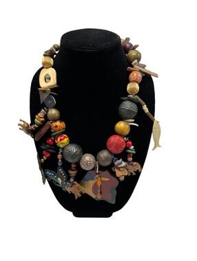 Vintage Womens African Boho Necklace Multicolored Beaded Single Strand